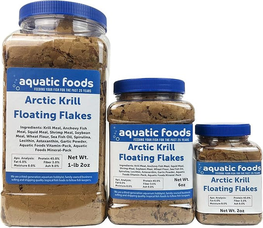 Aquatic Foods Inc. Arctic Krill Flakes with Natural Carotenoids & Astaxanthin to Enhance The Vibrant Colors of Fish, for All Tropical and Marine Fish Also Pellet Mix, Wafer Mix Included…2oz