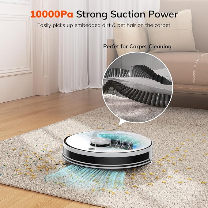 ILIFE A30 Pro Robot Vacuum and Mop,10000Pa Max Suction | 60 Days Self Emptying, LiDAR Navigation, 150 Min Max, App, Remote & Voice Control, Ideal for Hard Floors, Carpet & Pet Hair