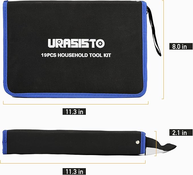 URASISTO 19-Piece Home Tool Kit Hand Tool Set with Easy Carrying Pouch Perfect for DIY, Home Maintenance