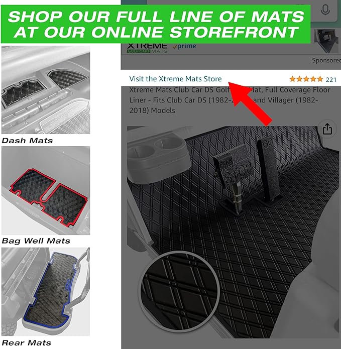 Xtreme Mats ICON Compatible, Full Coverage Golf Cart Floor Liner - Compatible with ICON Golf Carts (i20, i40) and Advanced EV (Gen1) - All Black