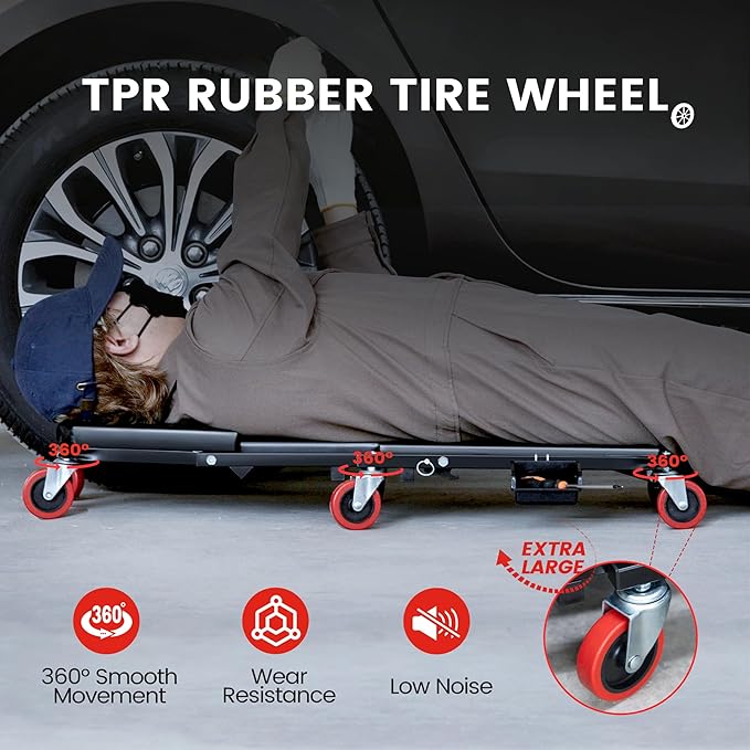 KROAK Creeper, 40 Inches 2 in 1 Z Creeper Seat 330 lbs Capacity Garage Chair Adjustable Rolling Folding Car Creeper with 6 pcs Wheels,Lay Down or Sit for Garage, Shop, Auto Repair Black