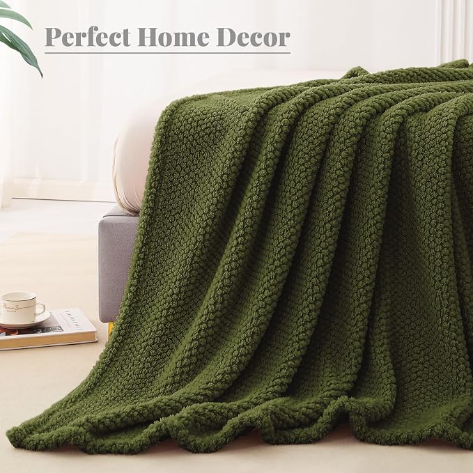 Whale Flotilla Soft Fleece King Size Bed Blanket, Olive | 90x104 Inch, Suitable for Bed, Fluffy Fuzzy Jacquard Blankets for All Season, Lightweight and Cozy