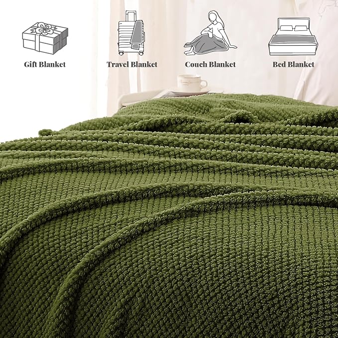 Whale Flotilla Soft Fleece King Size Bed Blanket, Olive | 90x104 Inch, Suitable for Bed, Fluffy Fuzzy Jacquard Blankets for All Season, Lightweight and Cozy