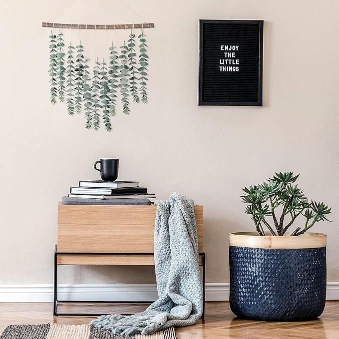 Sggvecsy 17.7‘’Eucalyptus Wall Hanging Artificial Eucalyptus Plant Fake Greenery Vine Boho Wall Decor for Apartment Bathroom Bedroom Kitchen Farmhouse Home Living Room Office Decorations