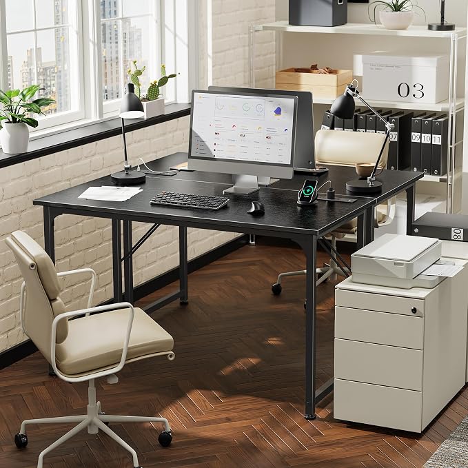 PRAISUN 40 X 20 Inch Computer Desk, Power Outlets, USB-C, Black | Office Desk with 4 AC Outlets, USB & USB-C, Sturdy Metal Frame, Spacious Desktop for Work, Writing, Study & Gaming