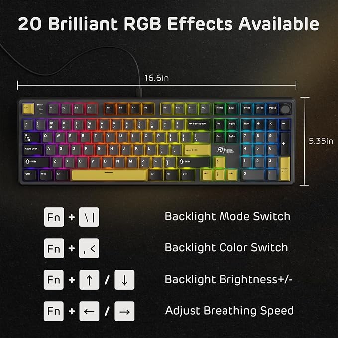 RK ROYAL KLUDGE X104 Wired Full Size Mechanical Gaming Keyboard, Metal Knob | Creamy Keyboard with Number Pad,104 Keys RGB Computer Keyboard Hot Swappable Linear Switch, Online Software for Wins/Mac