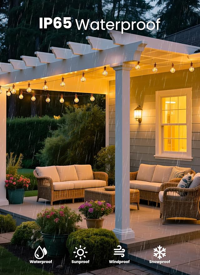 LED Outdoor String Lights, 150FT 75+2 Shatterproof Bulbs Outdoor Patio Lights, IP65 Waterproof Connectable Hanging Outside Light for Backyard, Porch, Deck, Balcony, 2200K