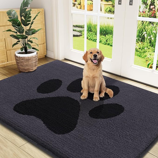 Buganda Dog Door Mat for Muddy Paws, Absorbent Dirt Trapper Non Slip Indoor Doormats, Washable Low-Profile Mat for Mud Dogs, Entryway Carpet for Inside Floor (47x32 Inches, Black)