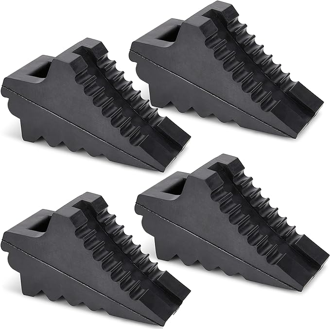 Wheel Chocks for Cars, RVs, Trucks, Trailers, and Vehicles G.V.W. up to 8T, 4 Pack - Anti Slip Bottom Tire Chock for All Weather Use - RV, Travel Trailer, Pop Up Camper Accessory
