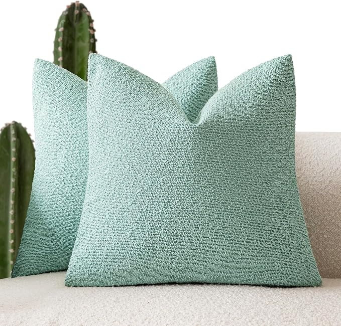 Foindtower Set of 2, Decorative Textured Boucle Throw Pillow Covers Accent Solid Pillow Cases Soft Cozy Couch Cushion Case for Chair Sofa Bedroom Living Room Home Decor 26x26 Inch Aqua Blue