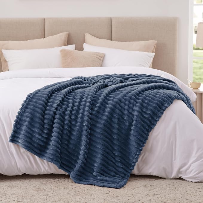 EXQ Home Gentle Soft Fleece Throw Blanket – Cozy Lightweight Blanket for Couch Bed – All-Season Warm Fuzzy Flannel Blanket for Women Mom Her – Gifts for Birthday(50"x60",Navy Blue)