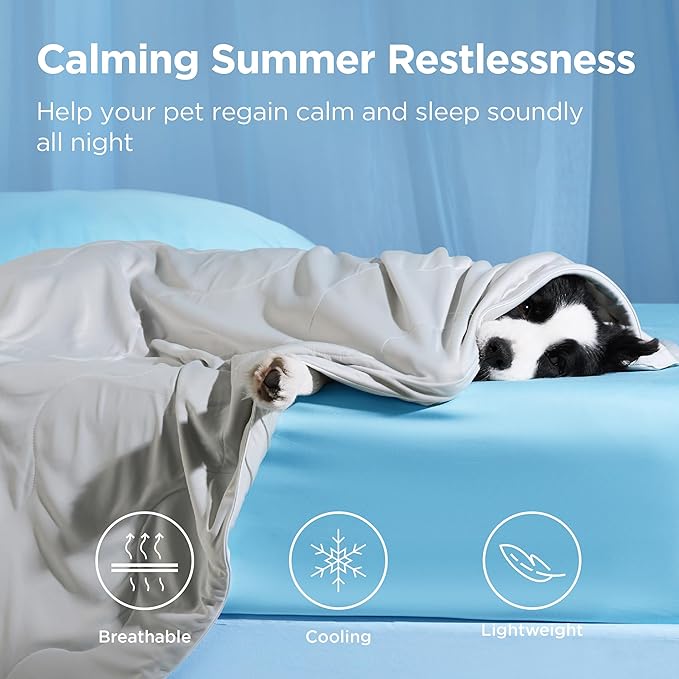 Bedsure Cooling Blanket for Small Dogs with Breathable Air-Core Fill Q-MAX>0.4 - Dog Cooling Mat Soft, Lightweight Pet Cat Throw Cold Blanket Washable for Summer, Pearl Grey, 25x35