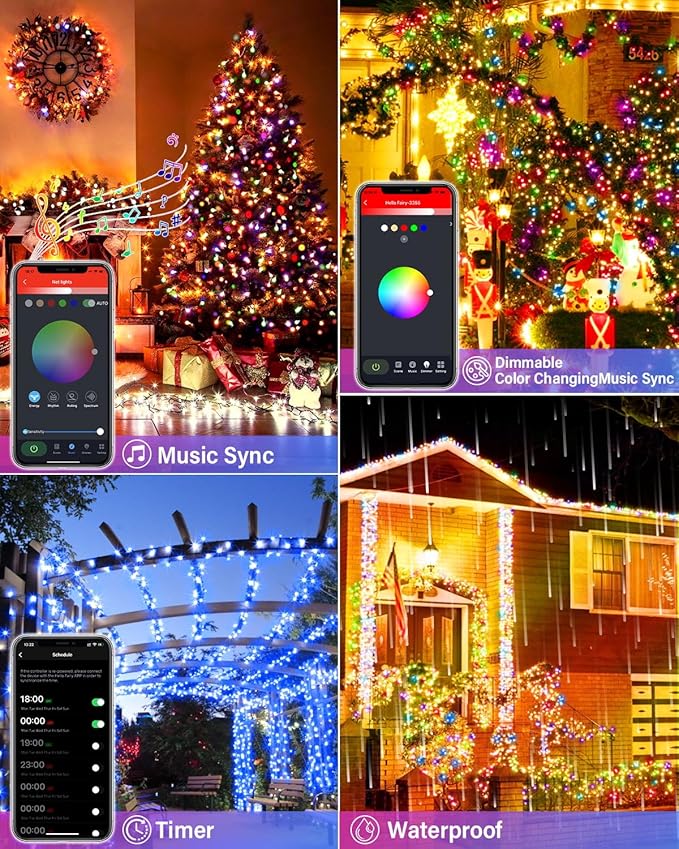 165FT 500Led Smart Outdoor Christmas Lights, Dynamic DIY Color Changing Christmas String Lights App Remote Control, Group Control Fairy Twinkle Tree Lights for Indoor Xmas Fence Handrails Decorations