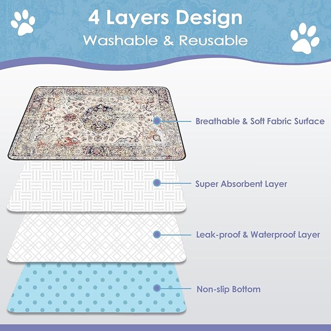 Washable Pee Pad for Dogs, 32" x 24" Reusable Puppy Pads Waterproof Dog Rugs, Super Absorbent, Leakproof, Dog Crate Pad, Playpen Mat, Whelping Pads, Vintage Medallion