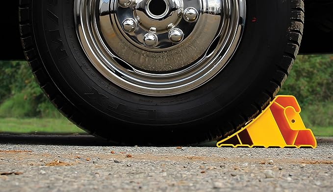 Camco Super Wheel Chock for Trailers & RVs - Large, Heavy Duty Trailer Wheel Chock Constructed of Durable Plastic w/UV inhibitors - Use w/Tires Up to 29-inches - Re-Hitch in Confidence – 44492