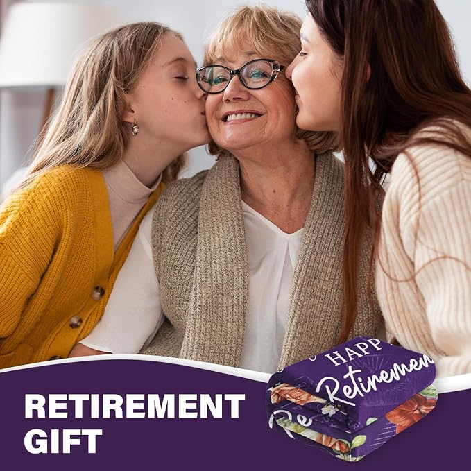 Retirement Gift for Woman 2026, Purple Retirement Blanket for Women 60"x50" | Happy Retired Gifts, Soft Purple Retirement Throw for Retiring Coworker, Teacher, Nurse, Mom, Farewell & Going Away Gift