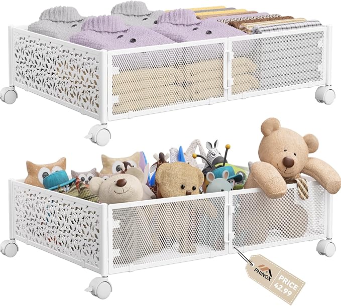 Under Bed Storage, Under the Bed Storage Containers with Wheels, Under Bed Shoe Storage Organizer Drawer for Bedroom Clothes Shoes Blankets -2Pack