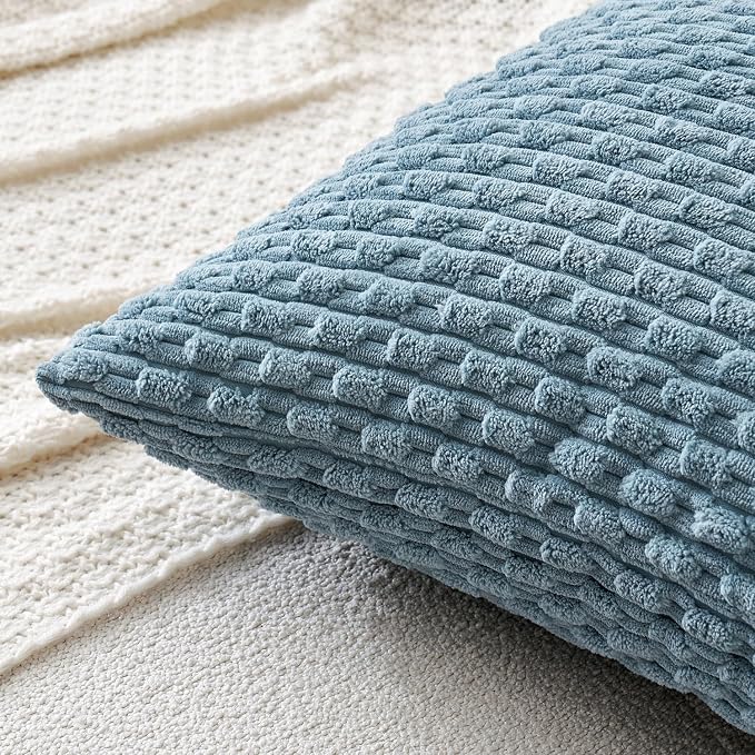 MIULEE Lumbar Decorative Throw Pillow Covers 12x20 Blue Grey Corduroy | Textured Striped Pack of 2 Striped Pillow Covers Modern Farmhouse Coastal Home Decor for Couch Bed Sofa Living Room