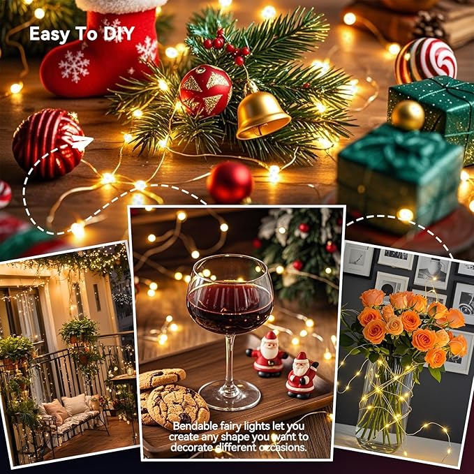 LitHome 2 Pack Warm White Fairy Lights Battery Operated, 20 FT 60 LED Twinkle Lights Battery Operated 2 Modes, Waterproof Led Fairy String Light for Indoor Outdoor Christmas Wedding Bedroom Decor