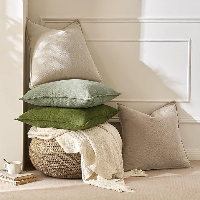 MIULEE Pack of 2 Cream White Euro Shams Chenille Pillow Covers 22x22 Inch | Decorative Soft Couch Throw Pillows,Farmhouse Cushion Covers,Elegant Design for Sofa,Bed,Living Room,Summer Decor