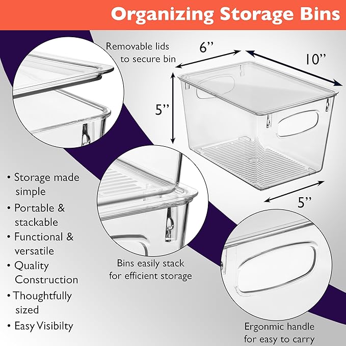ClearSpace Plastic Pantry Organization and Storage Bins with Lids – Perfect Kitchen Organization or Kitchen Storage – Fridge Organizer, Refrigerator Organizer Bins, Cabinet Organizers