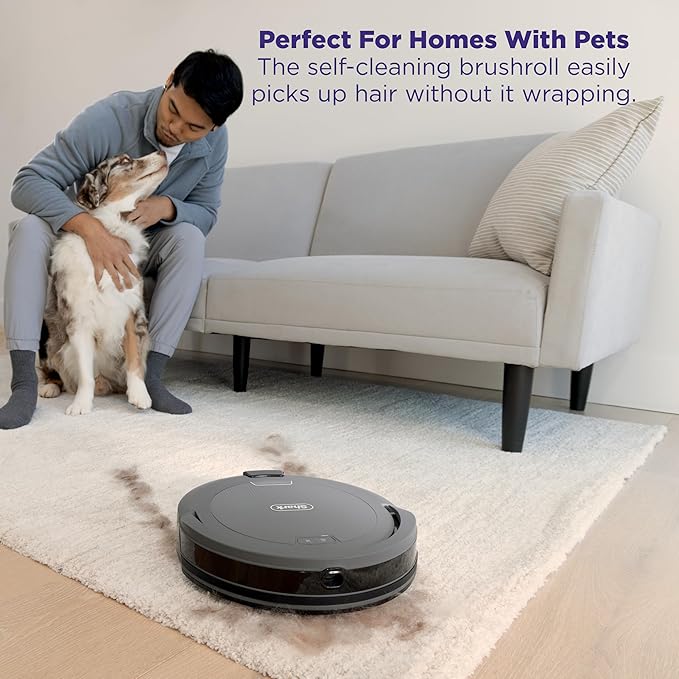 Shark Navigator Robot Vacuum and Self-Empty Base with Bagless 60-Day Capacity Self-Empty Base, SmartPath Navigation, Powerful Pet Hair Pickup, Anti-Hair Wrap, For Carpets & Hard Floors, Grey, RV2100AE