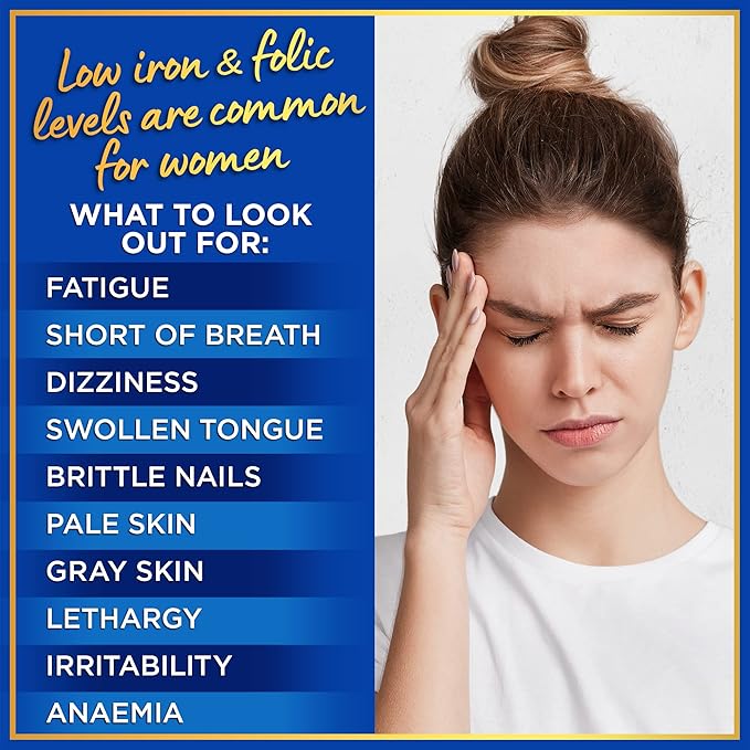 Iron and Folic Acid Supplements for Women - 35mg Gentle Iron Vitamin, Folic Acid 400mcg - Anemia, Period, Pregnancy Support Supplement, Ferrous Sulfate Pills - 180 Vegan Non-Constipating Tablets