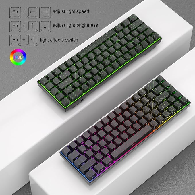 MageGee Portable 60% Mechanical Gaming Keyboard, RGB Backlit Compact 68 Keys Mini Wired Office Keyboard with Red Switches for Laptop PC Mac - Black Contour Lines
