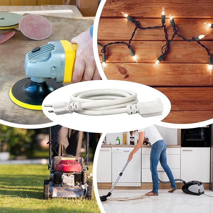 15 ft Heavy Duty Extension Cord - 12/3 SJTW 15 AMP Indoor Power Cord with 3 Prong Grounded Plug for Lawn Mower, Appliances, Workshop, Christmas Lights Water Resistant Flexible Cable White.