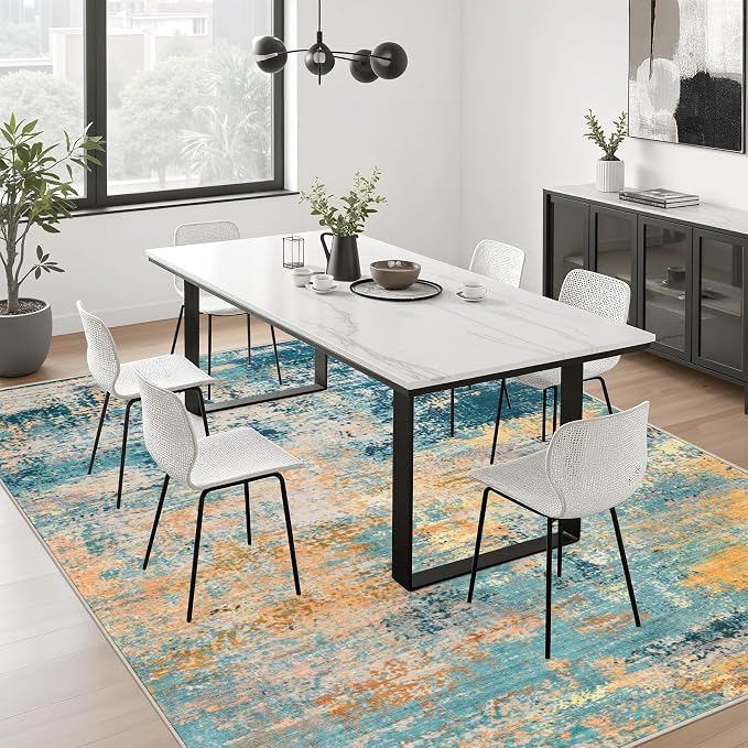 10x12 Area Rug Living Room Rug: Washable Modern Abstract Soft Thin Rug Indoor Floor No Slip Carpet for Bedroom Dining Room Farmhouse Nursery Home Office - Rosy Haze