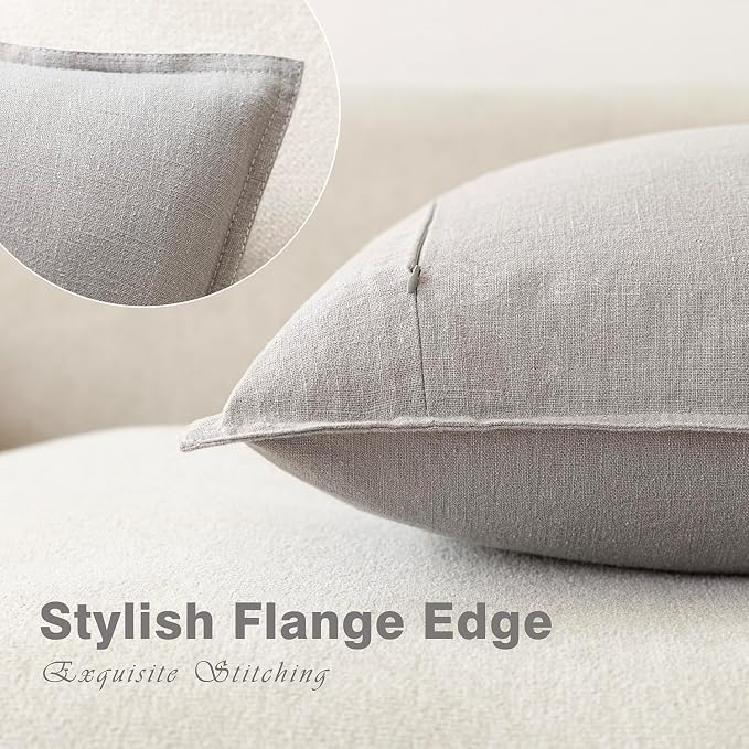 Foindtower Pack of 2, Decorative Linen Solid Throw Pillow Covers Soft Accent Cushion Case Boho Farmhouse Pillowcase for Chair Couch Sofa Bedroom Living Room Home Decor 22 x 22 Inch Light Rustic Gray