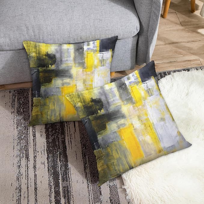 Emvency Throw Pillow Covers Set of 2, 26 x 26 Inch, Abstract Modern Yellow | Painting Black Outdoor Decorative Square Pillow Cases Couch Cushion Case for Couch Bed Sofa Living Room Home Decor