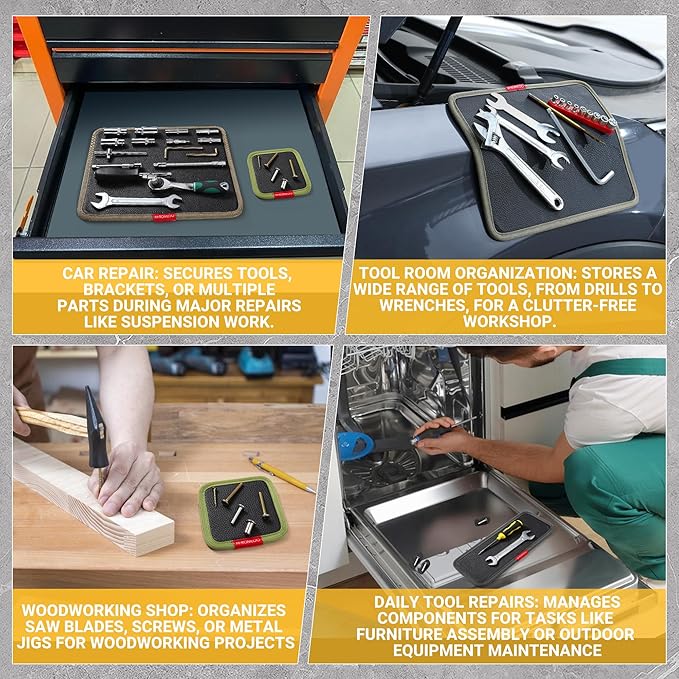 Magnetic Tool Mat Set, Mechanic's Magnetic Tray, Screw Mat & Garage Accessory 6pcs