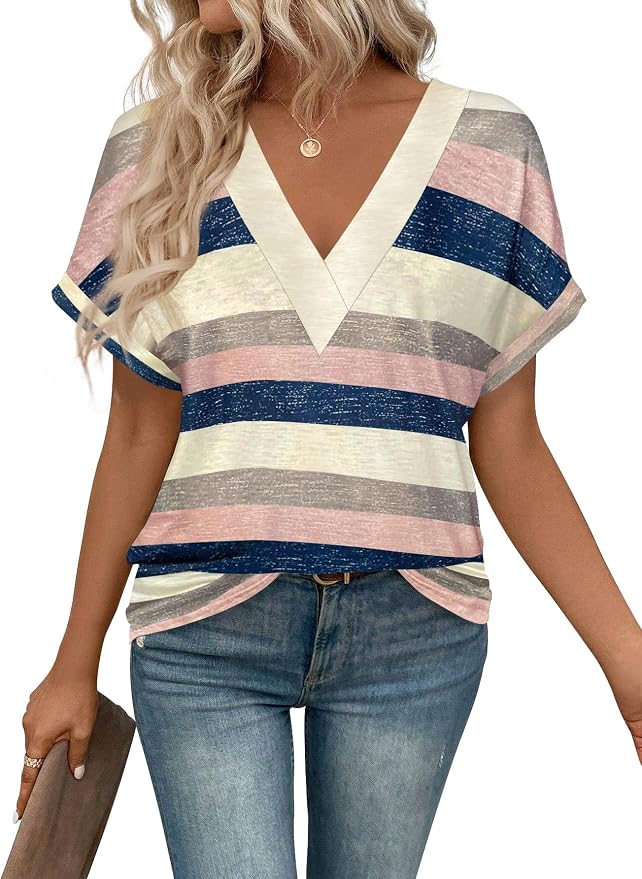 T Shirts Short Sleeve V Neck Tees Womens Tops Beach Vacation Fashion Clothes 2026 Casual Summer Spring Fall Outfits