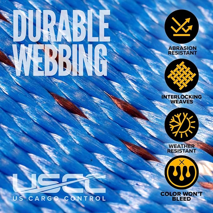 US Cargo Control Double-Fitted E Track Straps 2" x 20' (4-Pack), 4,400 LBS Break Strength, Blue Heavy Duty E Track Ratchet Straps with 3 Spring E-Fittings, Versatile 2-in-1 Logistic Tiedowns