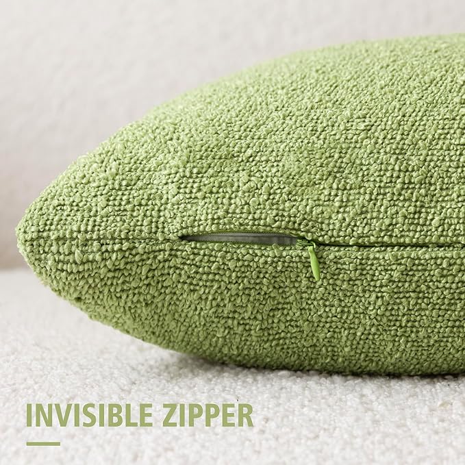Foindtower Pack of 2 Textured Boucle Throw Pillow Covers Accent Solid Pillow Cases Cozy Soft Decorative Couch Cushion Case for Couch Chair Sofa Bedroom Living Room Home Decor 18x18 Inch Lime Green