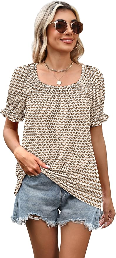 WIHOLL Womens Short Sleeve Square Neck Summer Tops Dressy Casual Blouses Trendy Clothes 2026