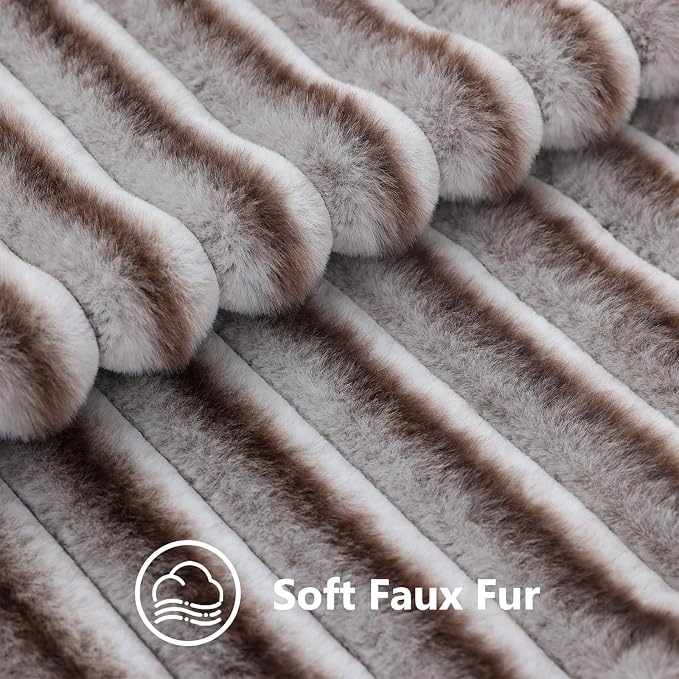 decorUhome Fall Faux Fur Throw Pillow Covers 16x16 Set of 2 Brown White | Decorative Soft Cozy Striped Plush Modern Farmhouse Boho Couch Pillow Cases Velvet Back for Sofa Bed Living Room Home Decor