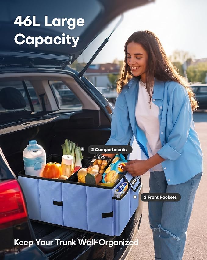 HOTOR Trunk Organizer for Car - Car Organizer, Foldable Trunk organizer for SUVs & Sedans, Sturdy Organization for Car Accessories, Tools, Sundries, Blue, 2 Compartments, 23.6"��14.2"��10.6"