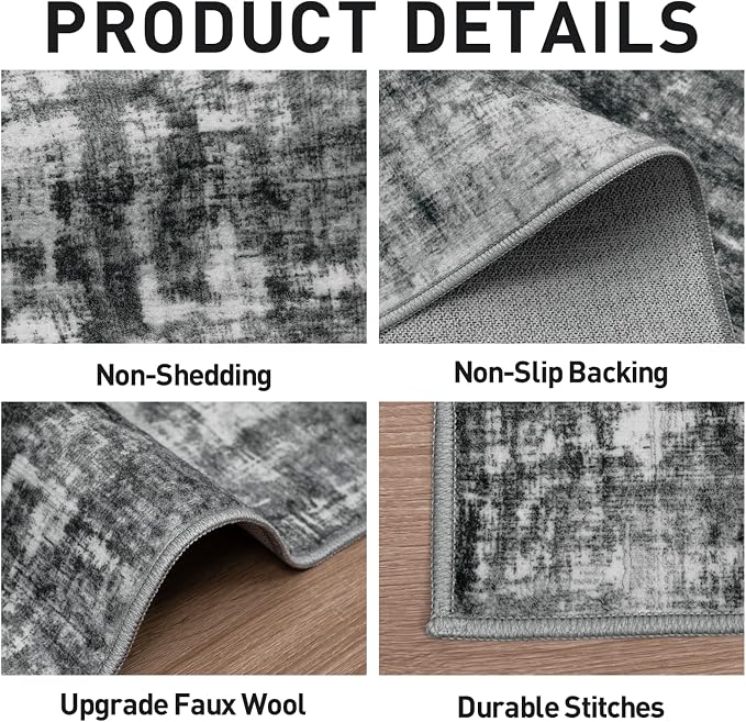 2'6''x8' Runner Rugs Washable Rug: Modern Abstract Living Room Rug Soft Anti-Skid Thin Carpet Indoor Floor Non-Shedding Carpets for Bedroom Dining Room Farmhouse Nursery Home Office - Black