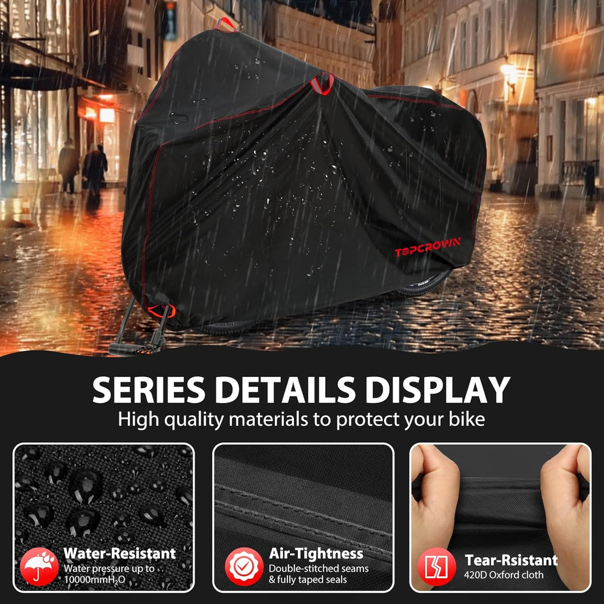 Topcrown Waterproof Bike Cover - Outdoor Storage for 2 Bikes | UV, Dust & Wind Proof, XXL Black & Red
