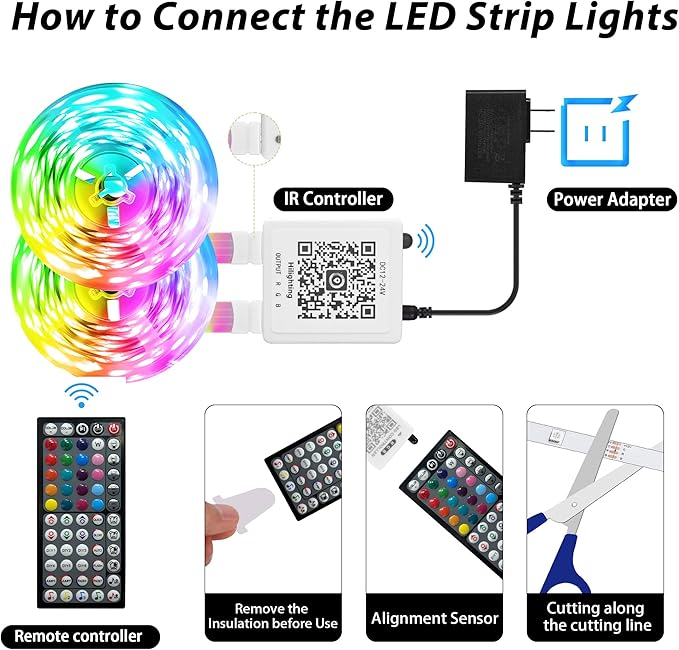 Led Lights for Bedroom 150FT Music Sync Color Changing Led Strip Lights with Remote and App Control, RGB Led Lights for Room, Christmas Decor (2 * 75FT)