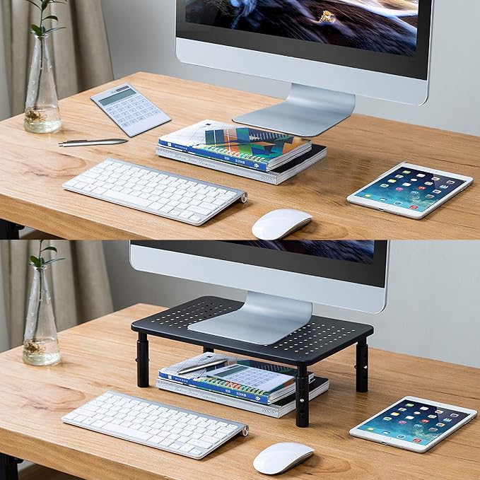 Bracwiser Monitor Stand Riser, Metal Computer Stand, 3 Height Adjustable Screen Riser with Mesh Platform for PS4, Laptop, Printer, Notebook and All Flat Screen, Holds Up to 20KG | 3 Height Adjustable Desk Riser for PS4, Laptop, Printer, Notebook and Al...