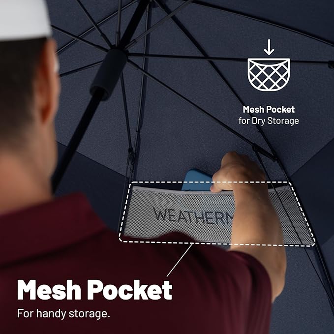 Weatherman Umbrella - Golf Umbrella - Windproof Sports Umbrella Resists Up to 55 MPH Winds - Available in 2 Sizes and 5 Colors