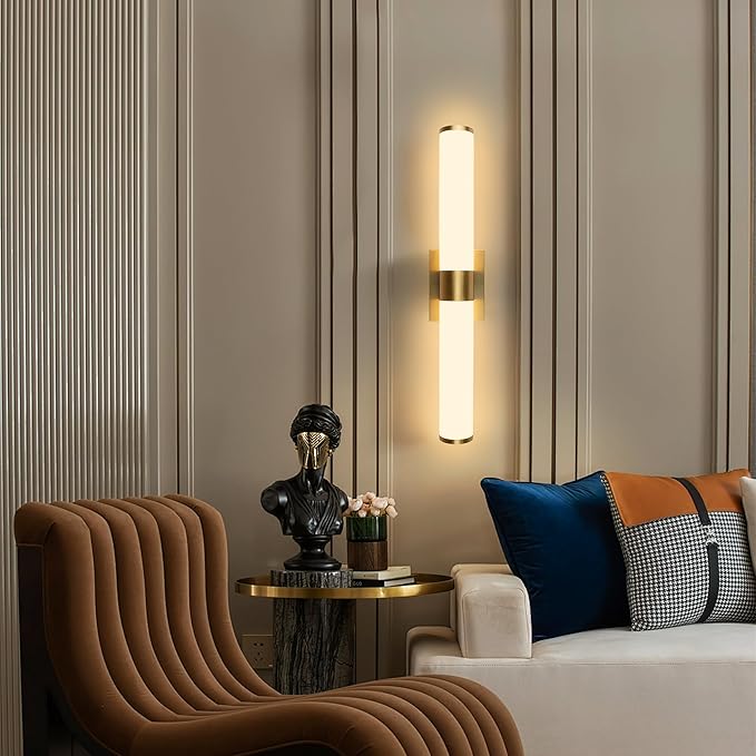 Kalium 24in Modern Wall Sconces, Dimmable Bathroom Vanity Lights, 3000K Warm White LED Indoor Sconces Lighting for Bathroom, Stairs, Living Room, Bedroom. Hardwired.