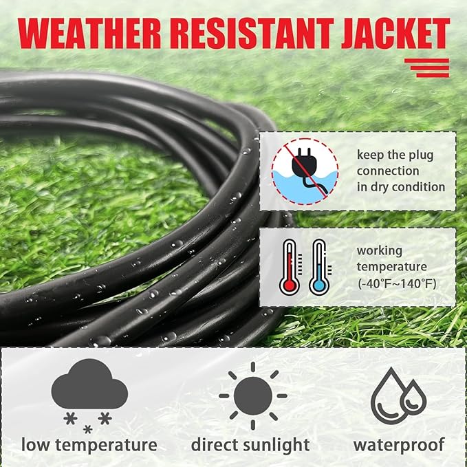 EP 6FT Black Outdoor Extension Cord, 16/3 SJTW Heavy Duty Waterproof, 3 Prong Grounded Plug, 13A 1625W 16AWG, Cold-Resistant Flexible Power Cable for Garden, Home, Christmas Lights