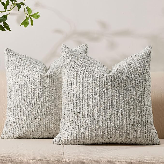 Allorry Throw Pillow Covers 20x20 Soft Wool Cushion Decorative Cream Gray | Cozy Soft Touch,Neutral Textured Boho Cushion Covers Set of 2,for Modern Farmhouse Sofa Bedroom Living Room Decor