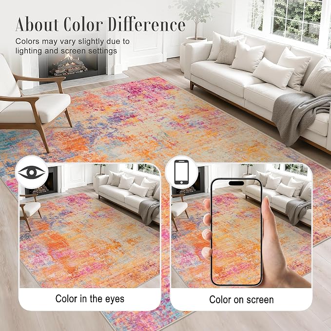 9x12 Area Rug Living Room Rug: Washable Modern Abstract Soft Thin Rug Indoor Floor No Slip Carpet for Bedroom Dining Room Farmhouse Nursery Home Office - Galaxy Haze