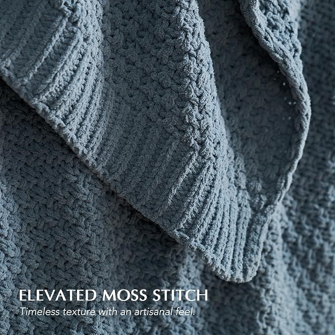 EVERGRACEHOME Chunky Chenille Knit Throw Blanket, 108x92, Stormy Blue | Sculpted Moss Stitch, Chic Modern Farmhouse, All-Season Warmth, OEKO-TEX® Certified, Oversized King for Couch, Bed, Sofa