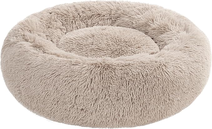 Juicy Couture Devon Faux Fur Small Taupe Round Pet Bed for Dogs and Cats